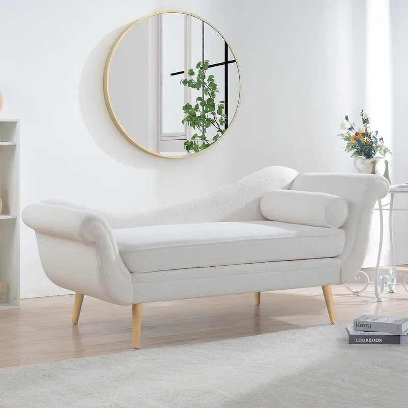 Upholstered Indoor Chaise Lounge Chair with Scroll Arms, Reclining Feature, Rolled Accent Pillow, and Sturdy Solid Wood Legs - image 22