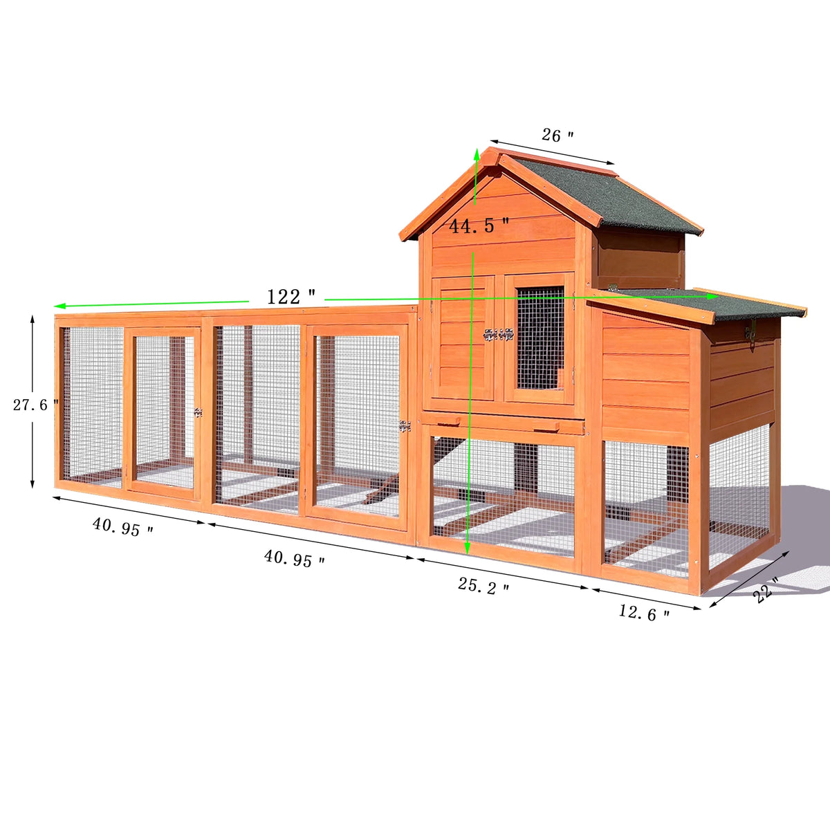 Pefilos 112" Large Rabbit Hutch Outdoor Wood Chicken Coop, Hen House with Nest Box, Wire Fence Poultry Cage, Orange - image 4