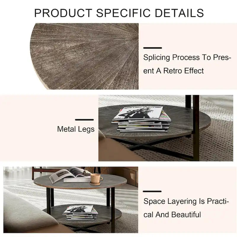 Two-Tier Round Coffee Table with Storage - image 24