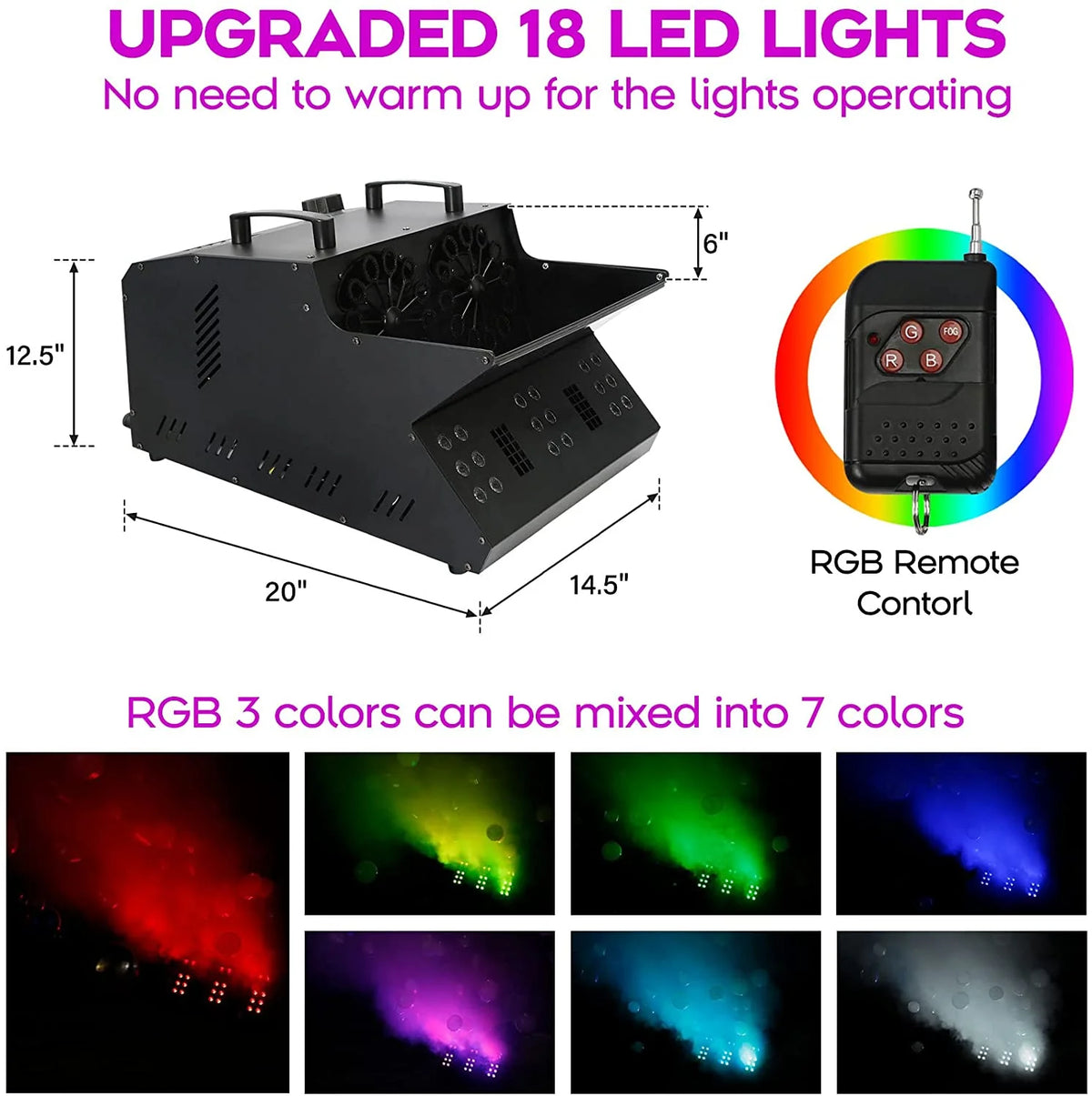 TC-Home 3 IN 1 Stage Fog Bubble Machine with 18 RGB LED light DMX Stage Lighting Fogger Effect w/ 2 Bubble Fans - image 8
