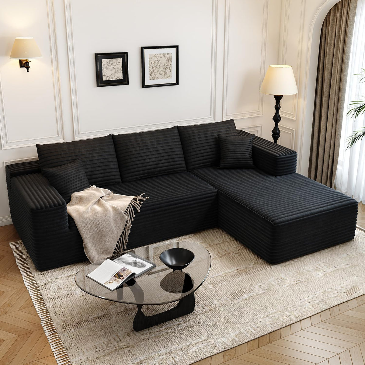 107.5" Cloud Modular Sectional Sofa Couch with L-Shape Chaise,Modern Minimalist Upholstered Couches for Living Room Bedroom,Deep Seat Corner Couch .No Assembly Required (Black,Left Facing Chaise) - image 12