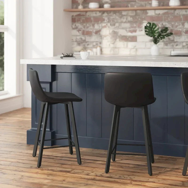 Pair of Armless Upholstered Metal Counter Stools - image 3