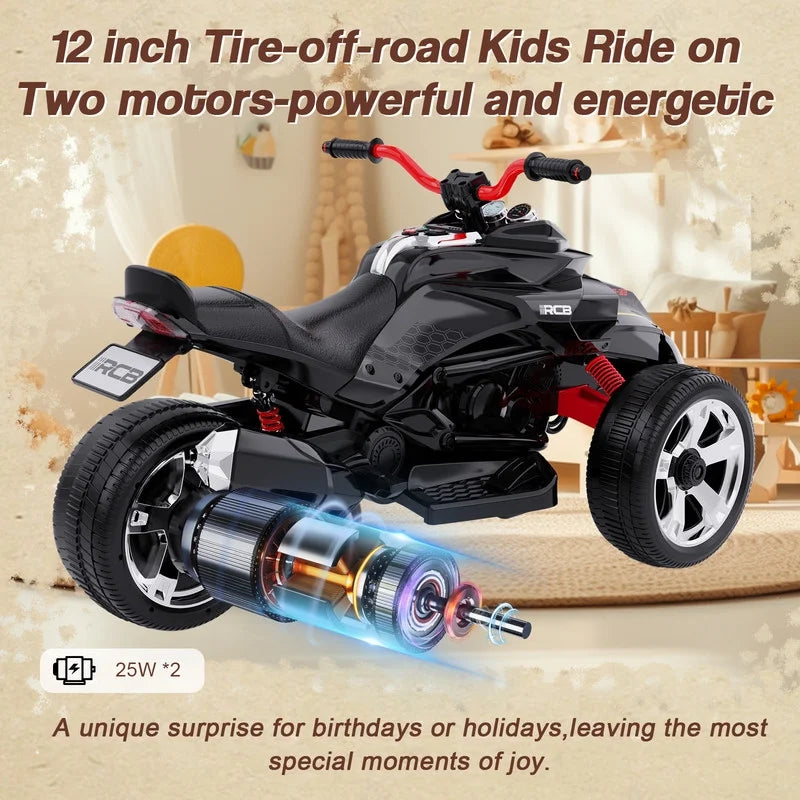 RCB 12V Electric Ride-On,Dual Motors,Music,Up to 5 mph,3 Wheel ATV Style for Kids Ages 3+,Black - image 9
