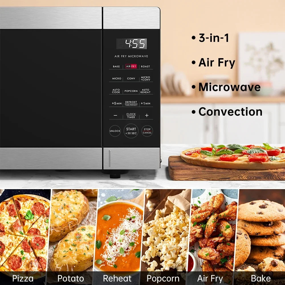 Galanz 0.9 Cu ft Air Fry Countertop Microwave, 900 Watts, Stainless Steel, New - image 6