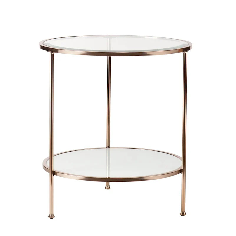 HomeRoots 26-Inch Gold Glass and Iron Round End Table with Shelf - Dimensions: 24.25 x 24.25 x 26.25 Inches - image 2