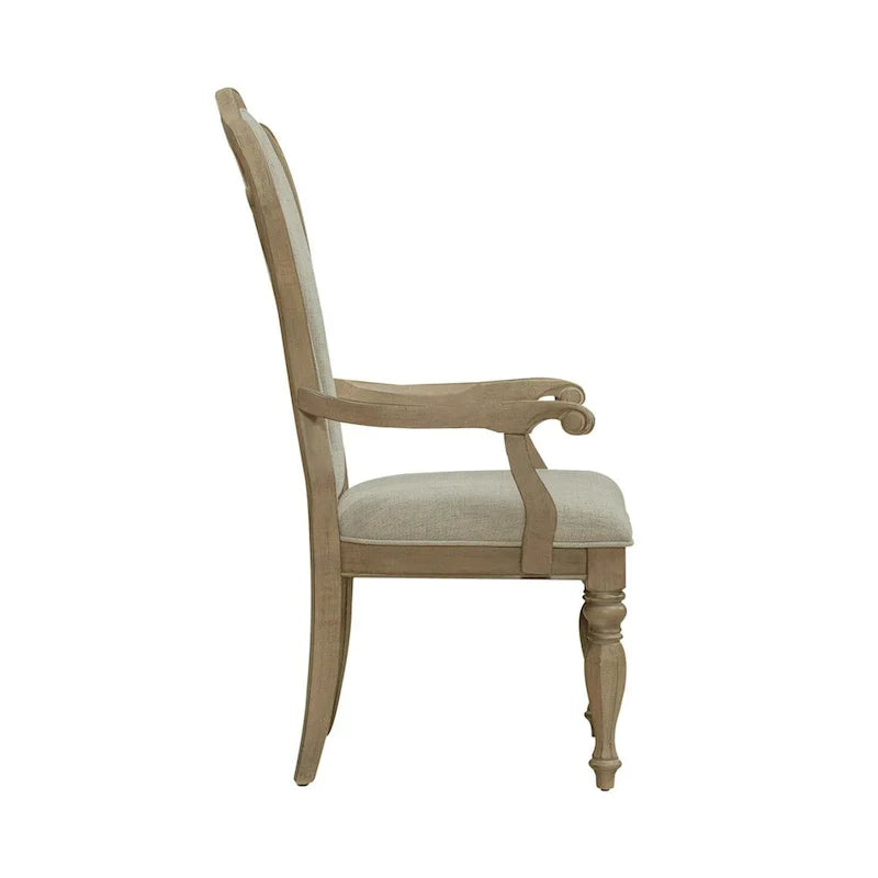 Set of 2 Magnolia Manor Weathered Bisque Upholstered Arm Chairs with Splat Back Design - image 5