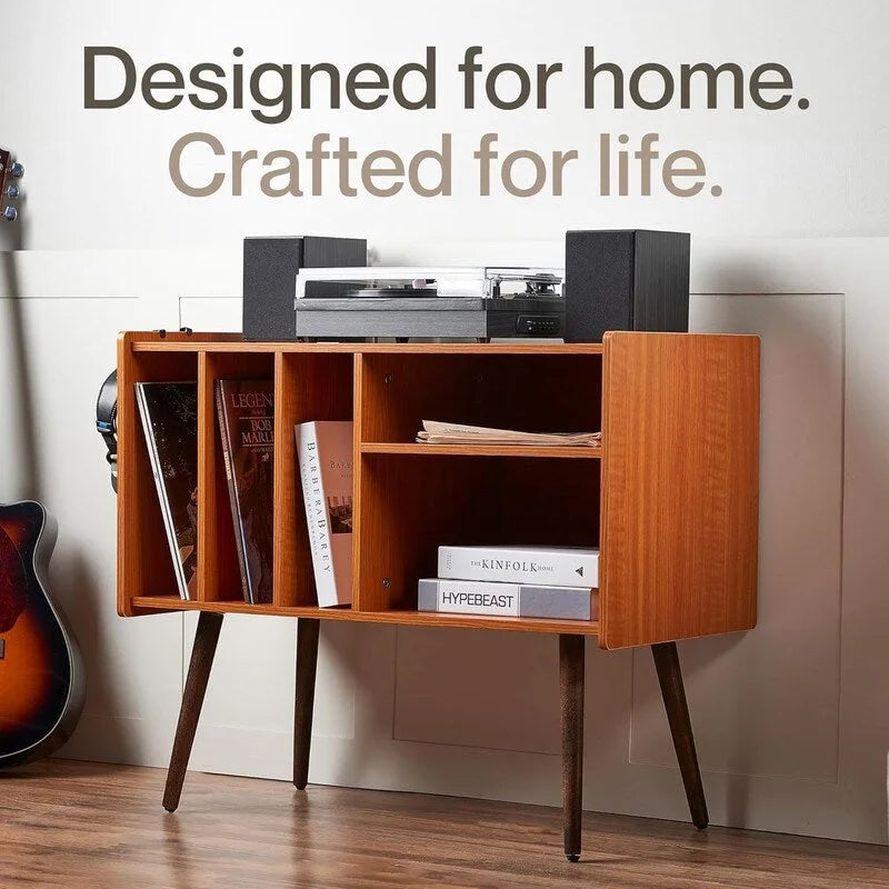 Vinyl Record Player Stand with Built-in Charging Station - Dimensions: 31D x 26W x 15H - image 20