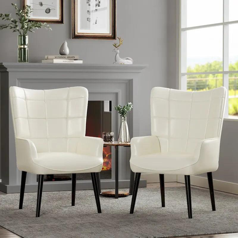 Set of 2 High-Back Tufted Accent Chairs in Cream, Brown, and Taupe - image 37