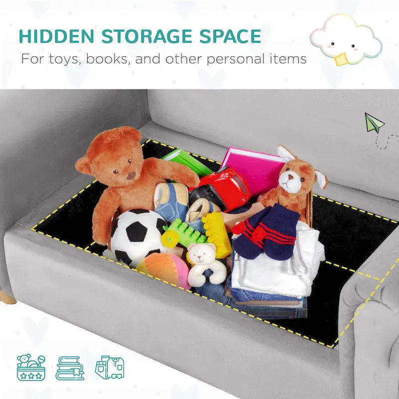 Qaba Kids Sofa with Wooden Armrests - Toddler Couch for Preschool and Kindergarten Rooms Featuring Hidden Storage - image 9