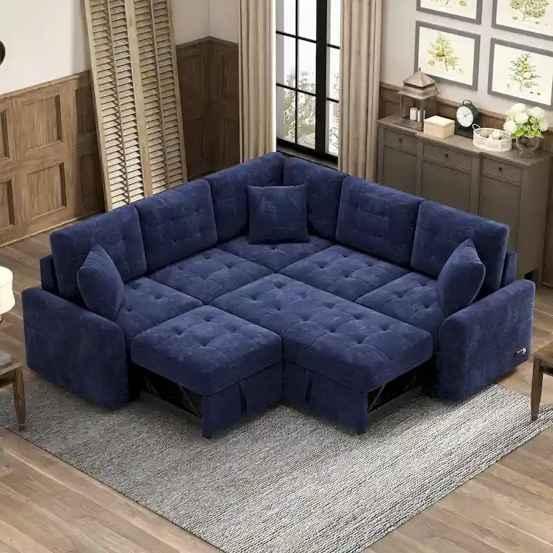 Roomfitters L-Shaped Pull-Out Sofa Bed with Wheels, USB Ports, and Power Outlets – Versatile Sleeper Sofa for Ultimate Living Room Comfort - image 4