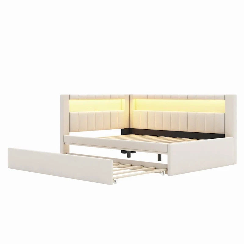 Upholstered Platform Bed with USB Ports & LED Lighting - Full/Twin Size Bed Frame with 2 Storage Drawers - Modern Bedroom - image 31