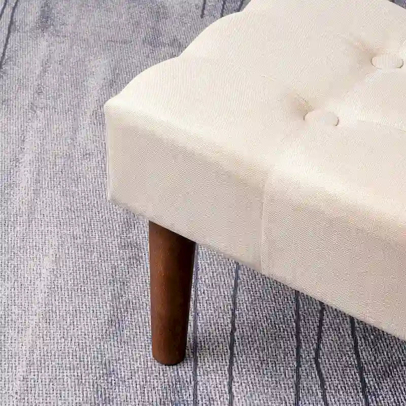 Set of 2 Small Linen Foot Stools with Legs - Rectangle Upholstered Ottoman Footrests - image 30