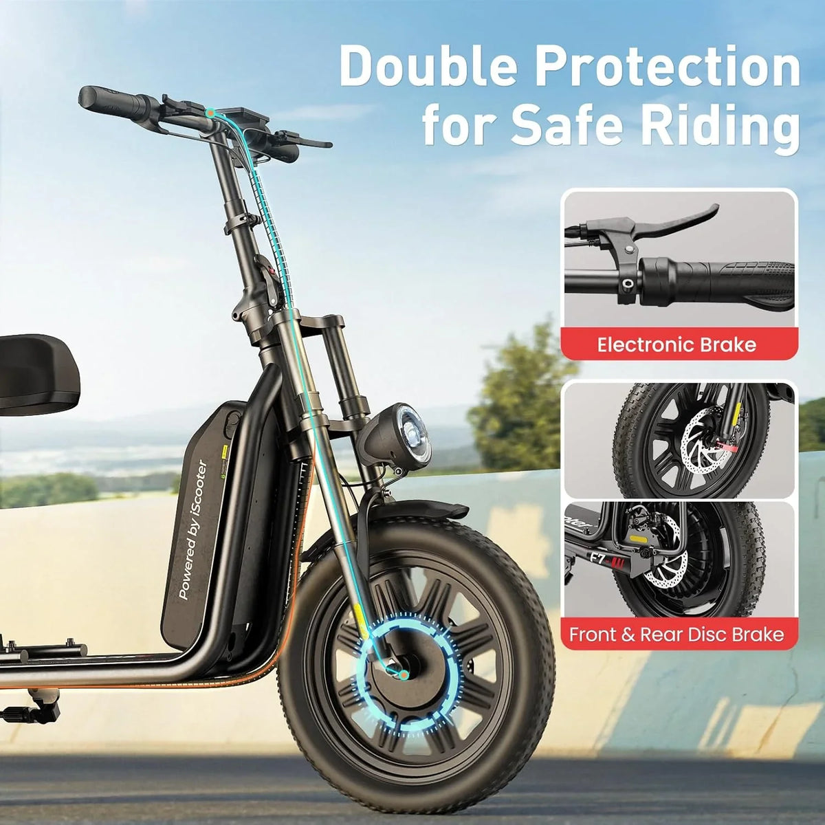 iScooter electric scooter with seat, 37/21 mile range, 28/19/15.6 mph top speed, dual suspension scooter with basket - image 33