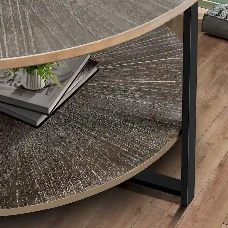 Two-Tier Round Coffee Table with Storage - image 27