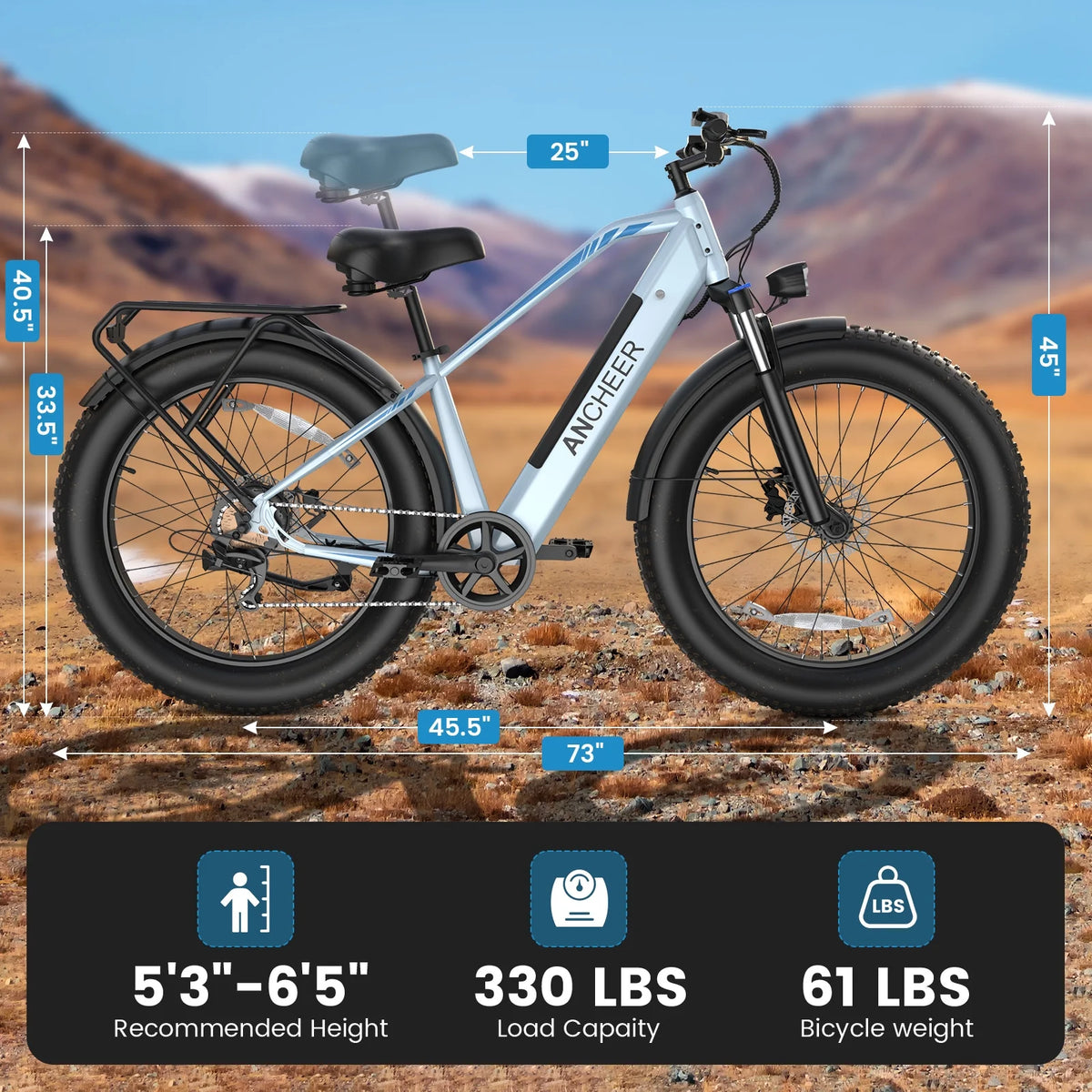 ANCHEER Electric Bike for Adults Peak 1000W Electric Bicycle 48V 15AH Battery Electric Bike 26" x 4.0" Fat Tire - image 13