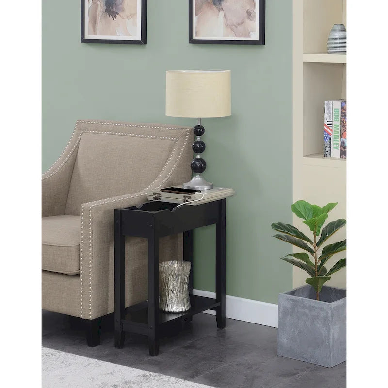 American Heritage Flip Top End Table with Charging Station and Shelf by Convenience Concepts - image 5