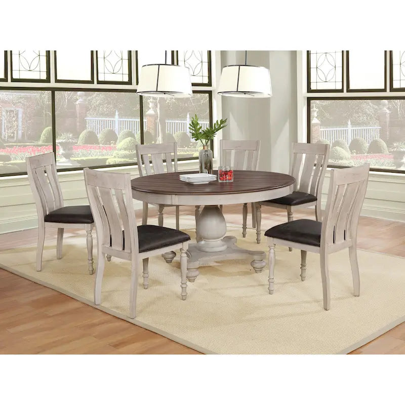 Roundhill Furniture 5-Piece Dining Set: Round Weathered Oak Table with 4 Chairs - image 1