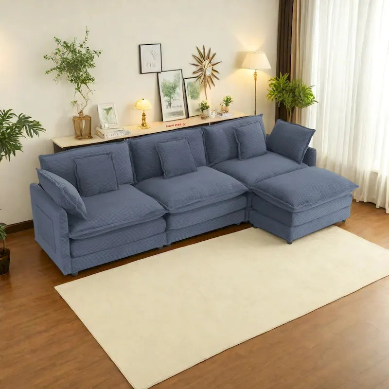 112.6-Inch Corduroy Upholstered L-Shaped Modular Sectional Sofa with Convenient Side Storage Pockets - image 4