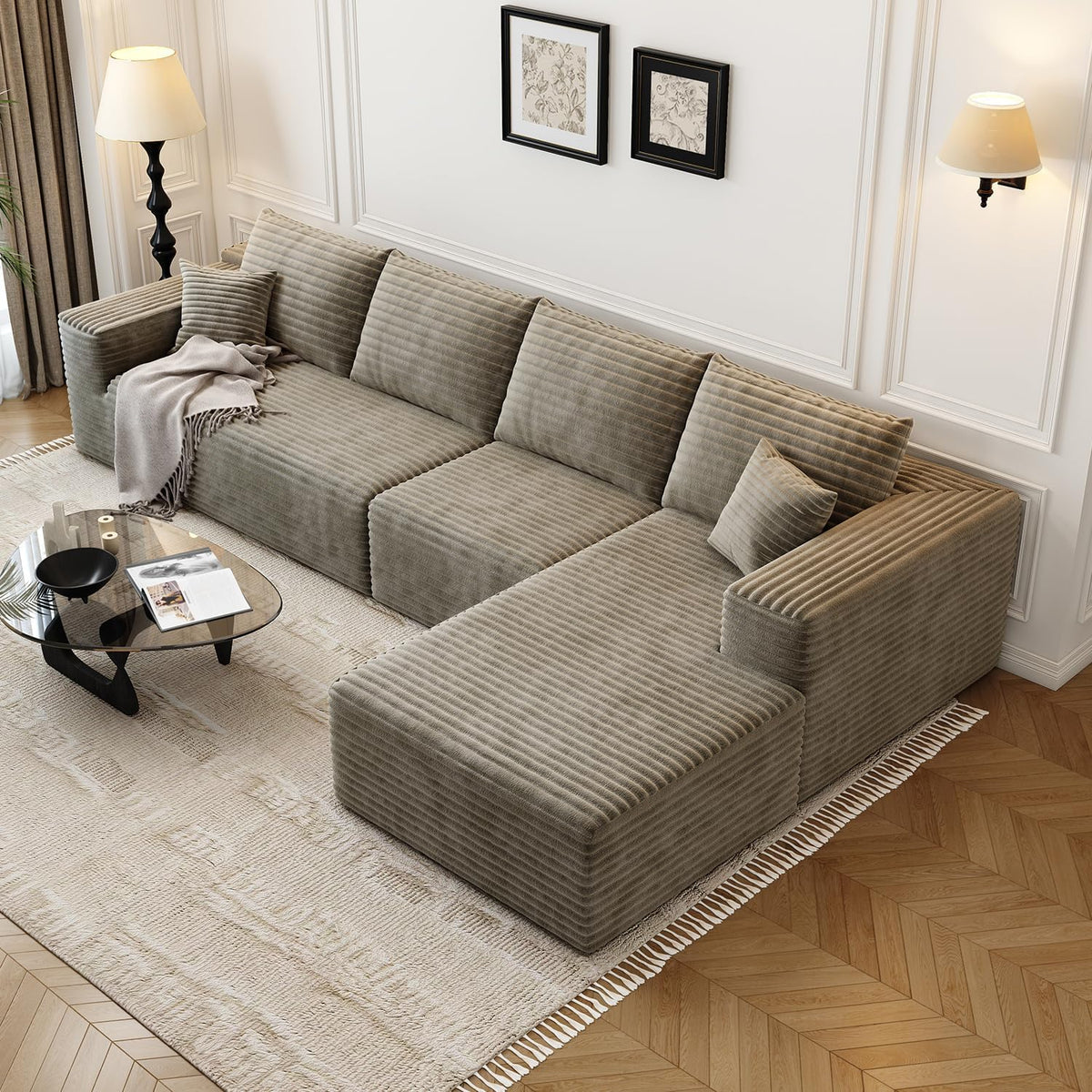 107.5" Cloud Modular Sectional Sofa Couch with L-Shape Chaise,Modern Minimalist Upholstered Couches for Living Room Bedroom,Deep Seat Corner Couch .No Assembly Required (Black,Left Facing Chaise) - image 85