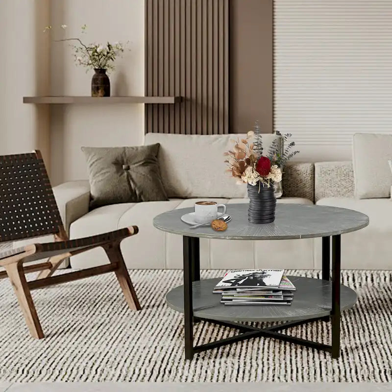 Two-Tier Round Coffee Table with Storage - image 6