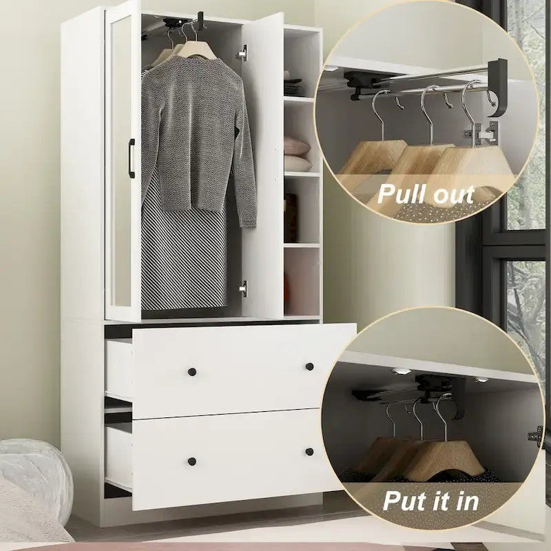Modern Wardrobe Armoire with Mirror Door Drawers and Shelves - image 44