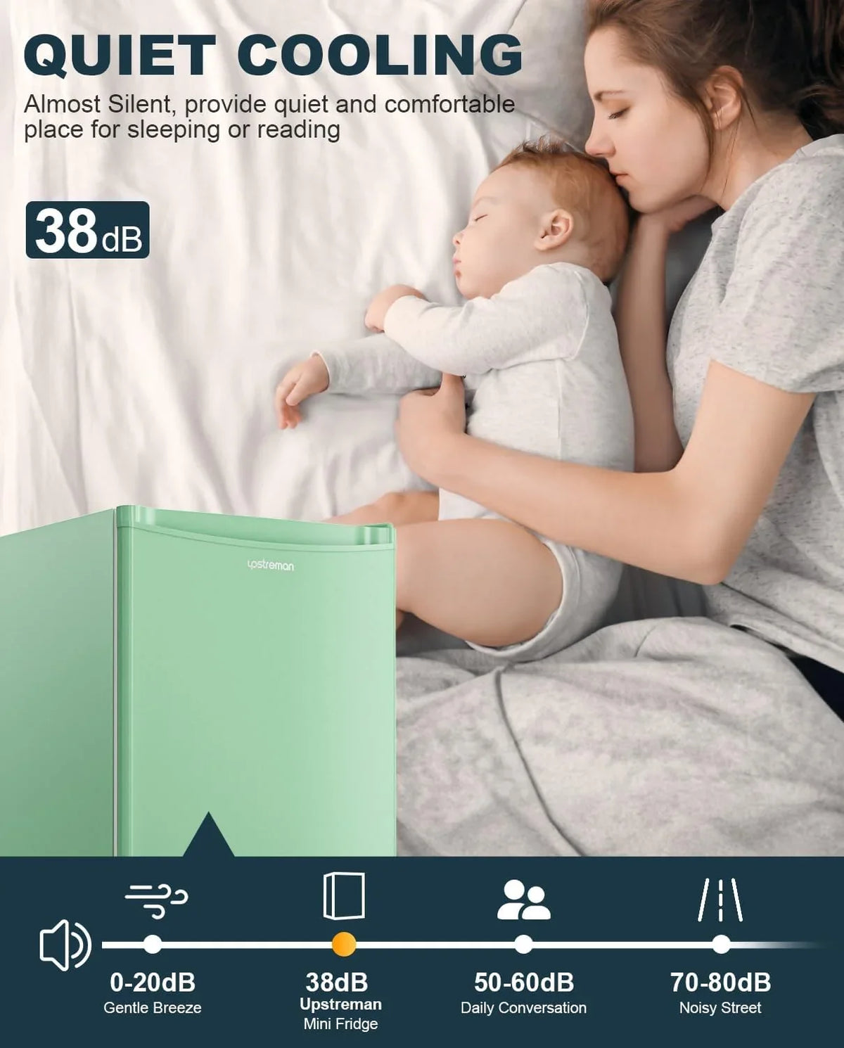Upstreman 3.2 Cu.Ft Mini Fridge with Freezer, Single Door Mini Fridge, Dorm Fridge, Adjustable Thermostat, Mini Refrigerator for Bedroom, Office, Dorm, Green-BR321 - image 5