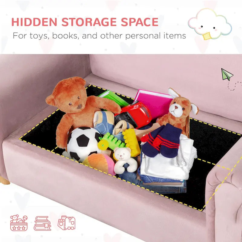 Qaba Kids Sofa with Wooden Armrests - Toddler Couch for Preschool and Kindergarten Rooms Featuring Hidden Storage - image 18