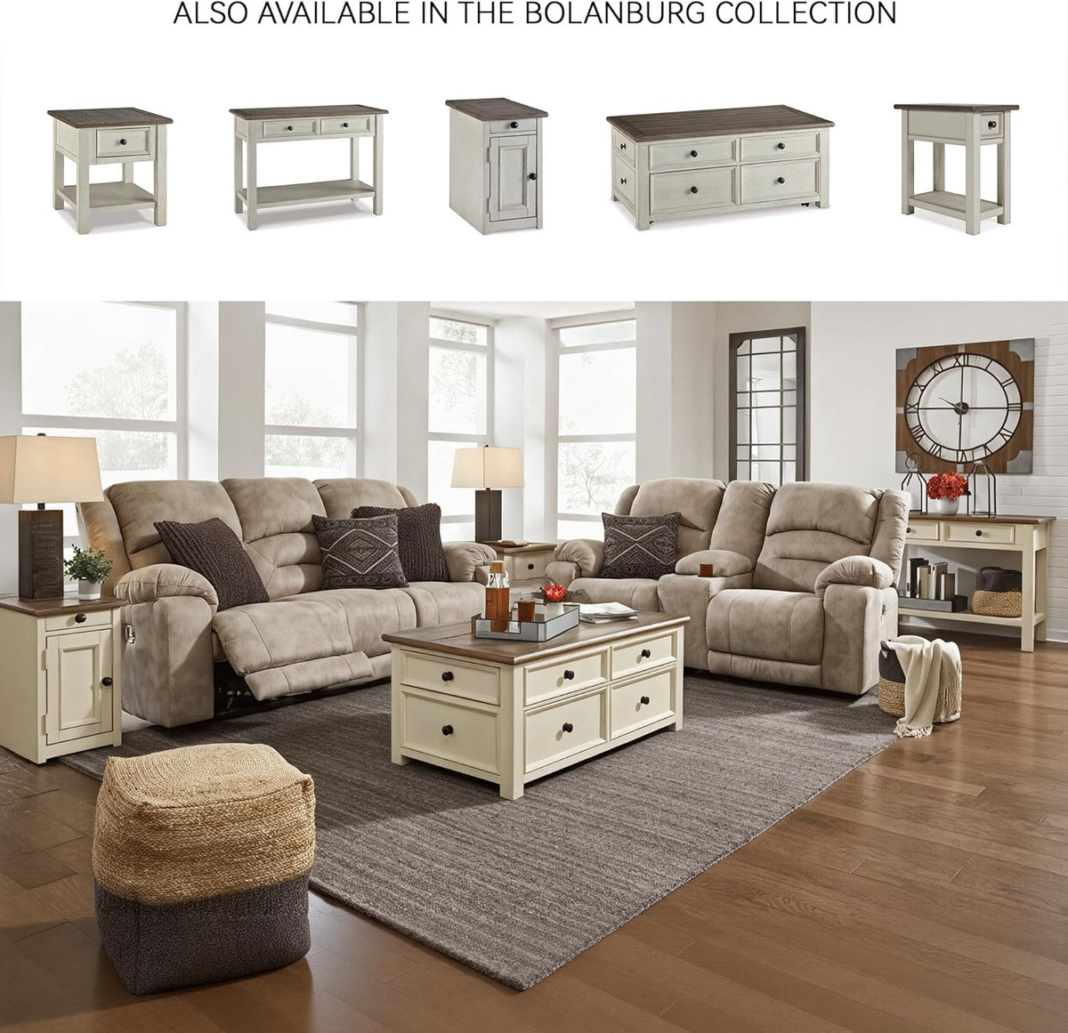 Ashley Bolanburg Lift Top Coffee Table with Drawers, Antique Cream & Brown - image 6