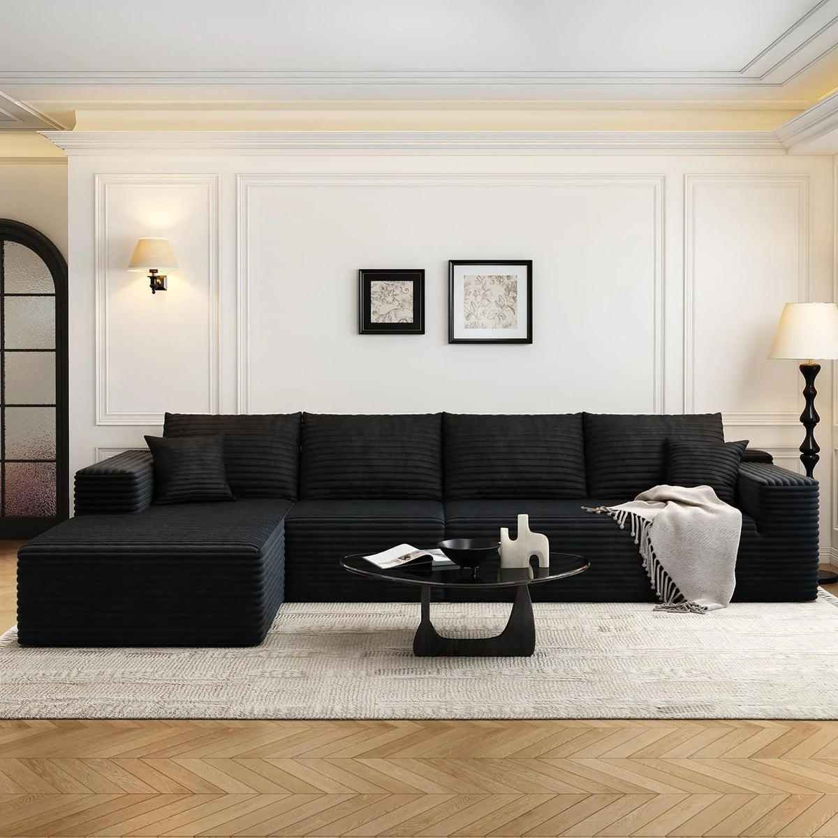 107.5" Cloud Modular Sectional Sofa Couch with L-Shape Chaise,Modern Minimalist Upholstered Couches for Living Room Bedroom,Deep Seat Corner Couch .No Assembly Required (Black,Left Facing Chaise) - image 14