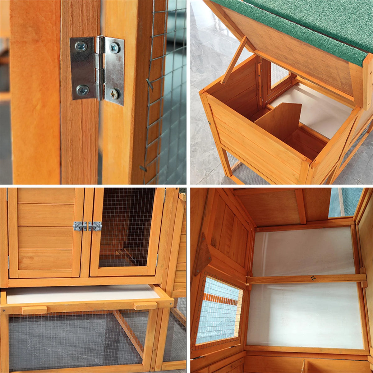 Pefilos 112" Large Rabbit Hutch Outdoor Wood Chicken Coop, Hen House with Nest Box, Wire Fence Poultry Cage, Orange - image 7