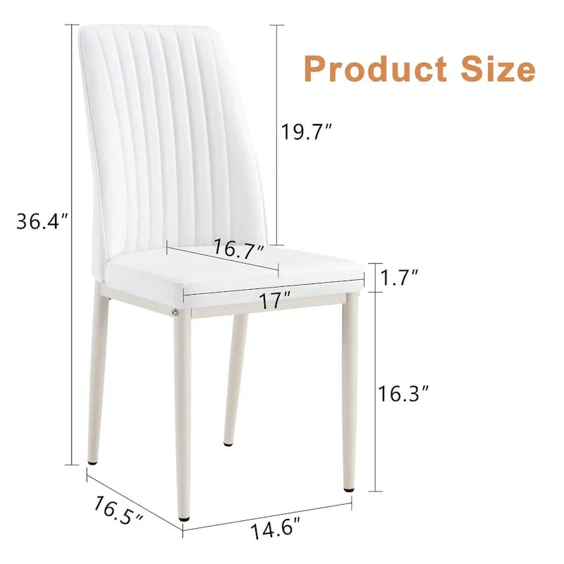 Set of 4 Modern Leather Upholstered Dining Chairs with Vertical Striped Backrest and Metal Legs - image 5
