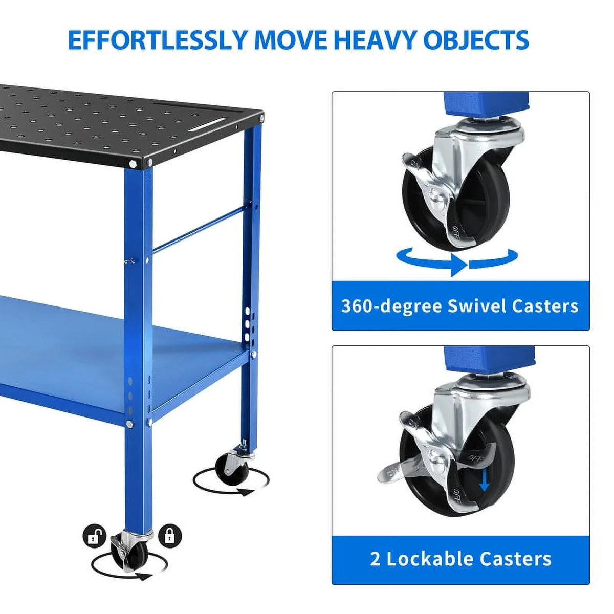 Uforic Welding Table w/360 Degree Swivel Brake Casters, 1200lb Load Capacity Heavy Duty Metal Workbench with 5/8" Holes for Welding Sawing, 36" x 18" - image 3