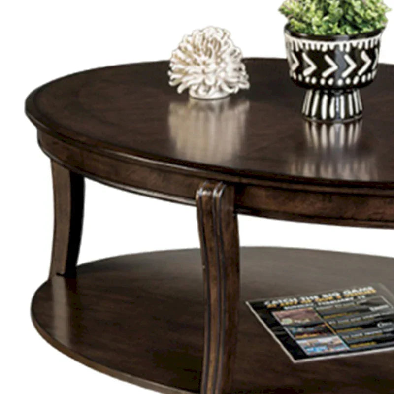Orio 49-Inch Oval Brown Wood Coffee Table with Open Shelves - image 5