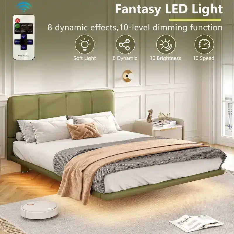 Christopher Knight Home Korli Contemporary Upholstered Leather Floating Bed Frame and Headboard Set with LED Lighting - image 20