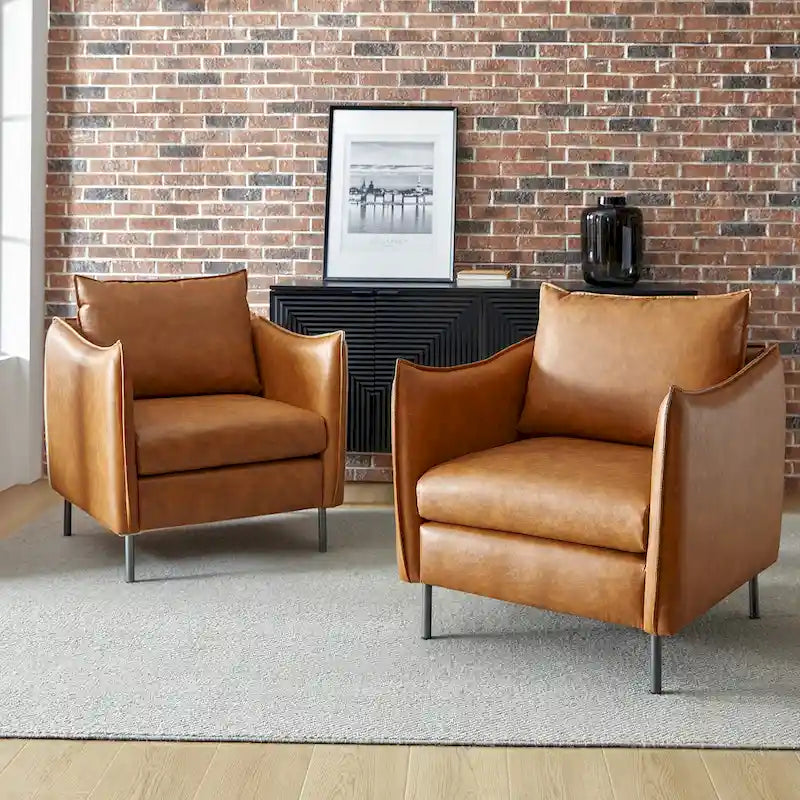 Set of 2 Jaime Modern Vegan Leather Accent Chairs with Metal Legs by HULALA HOME - image 7