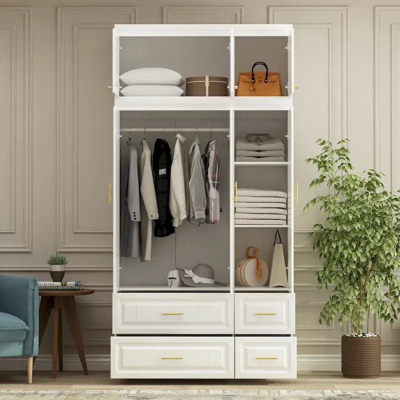 Modern Wardrobe Armoire with Hanging Rod Shelves and Drawers - image 15