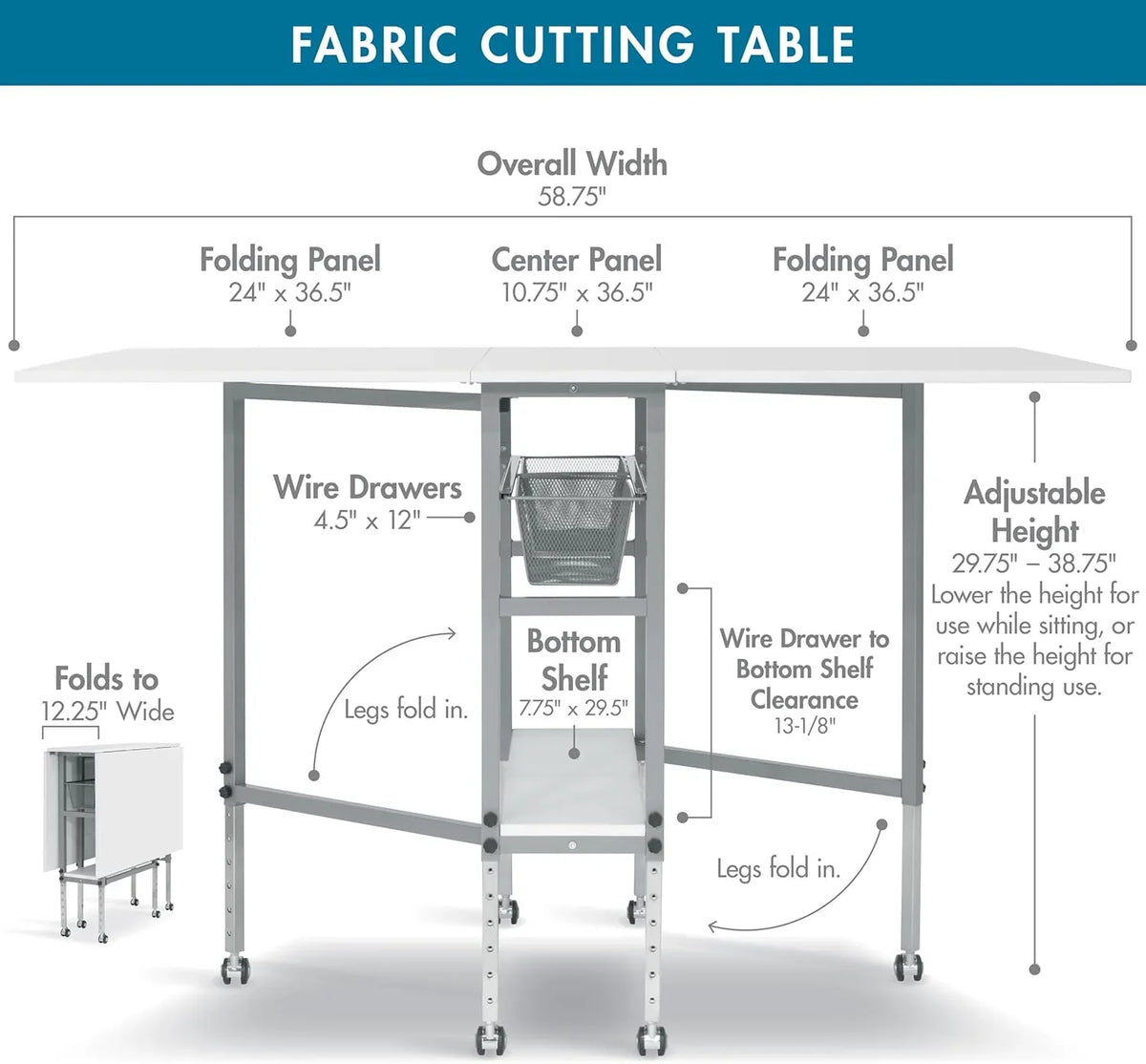 Sew Ready Hobby Cutting Table, 58.75"x36.5", White/Silver - image 2