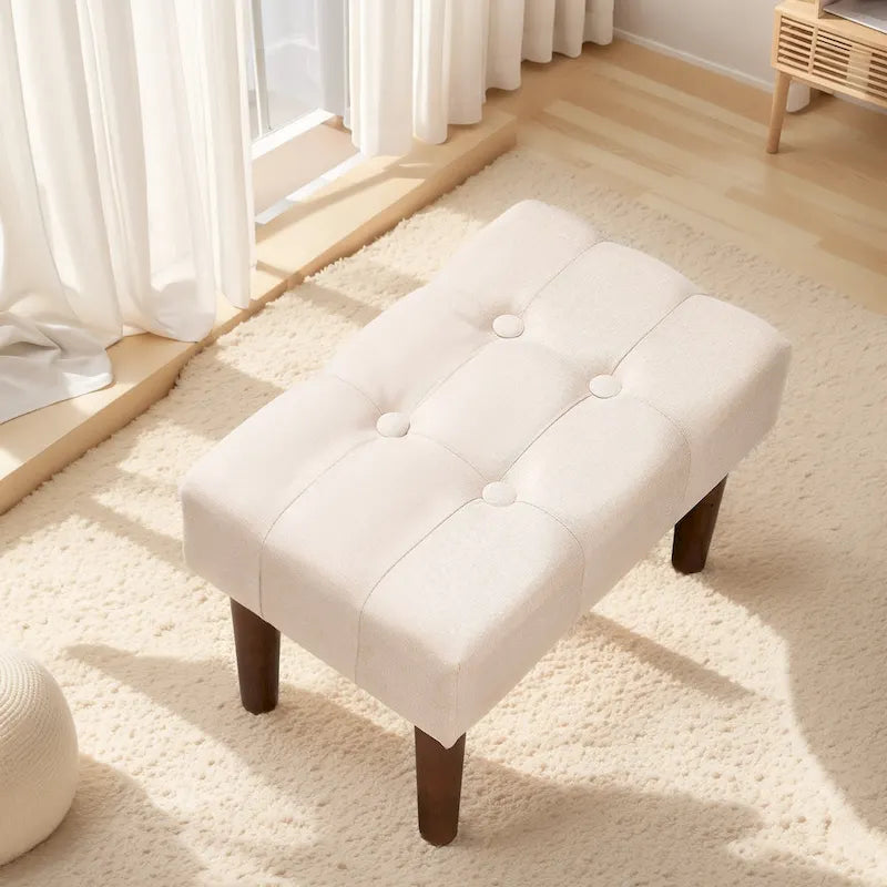Set of 2 Small Linen Foot Stools with Legs - Rectangle Upholstered Ottoman Footrests - image 26