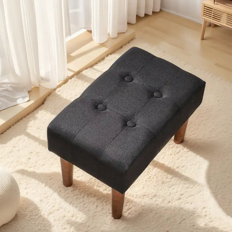 Set of 2 Small Linen Foot Stools with Legs - Rectangle Upholstered Ottoman Footrests - image 7