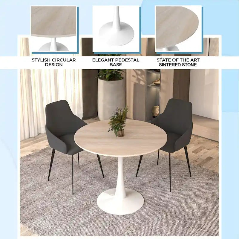 Bristol 35-Inch Round Dining Table for 4 with Sintered Stone Top and White Stainless Steel Pedestal Base - image 30