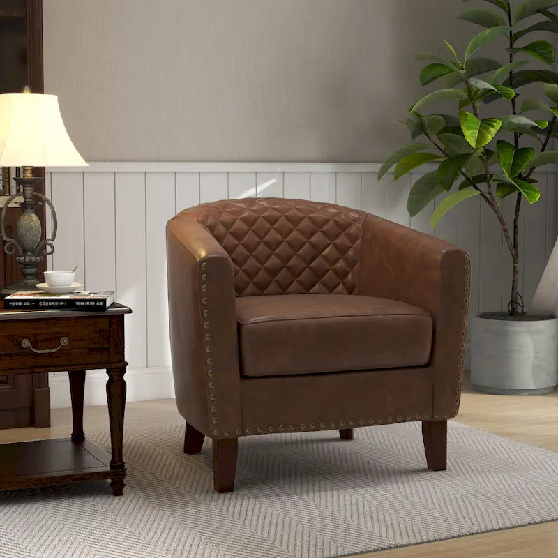 Ethan Barrel Accent Chair in PU Leather with Nailhead Detailing - image 11