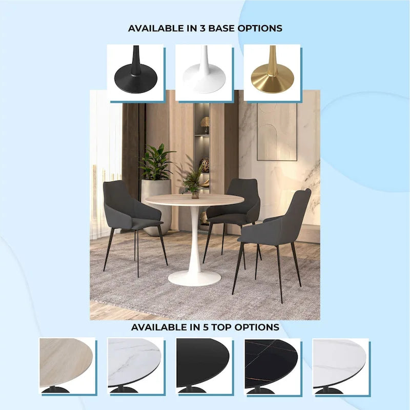 Bristol 35-Inch Round Dining Table for 4 with Sintered Stone Top and White Stainless Steel Pedestal Base - image 32
