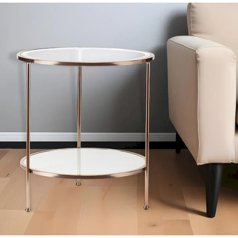 HomeRoots 26-Inch Gold Glass and Iron Round End Table with Shelf - Dimensions: 24.25 x 24.25 x 26.25 Inches - image 1