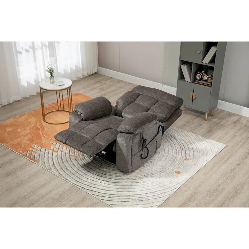 Gray Chenille Power Lift Recliner with Massage and Concealed Cup Holder - image 7