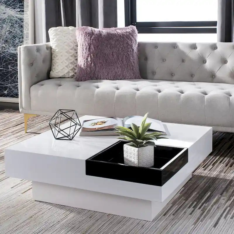 SAFAVIEH Phylis White and Black Coffee Table - Dimensions: 35.4" x 35.4" x 11.8" - image 1