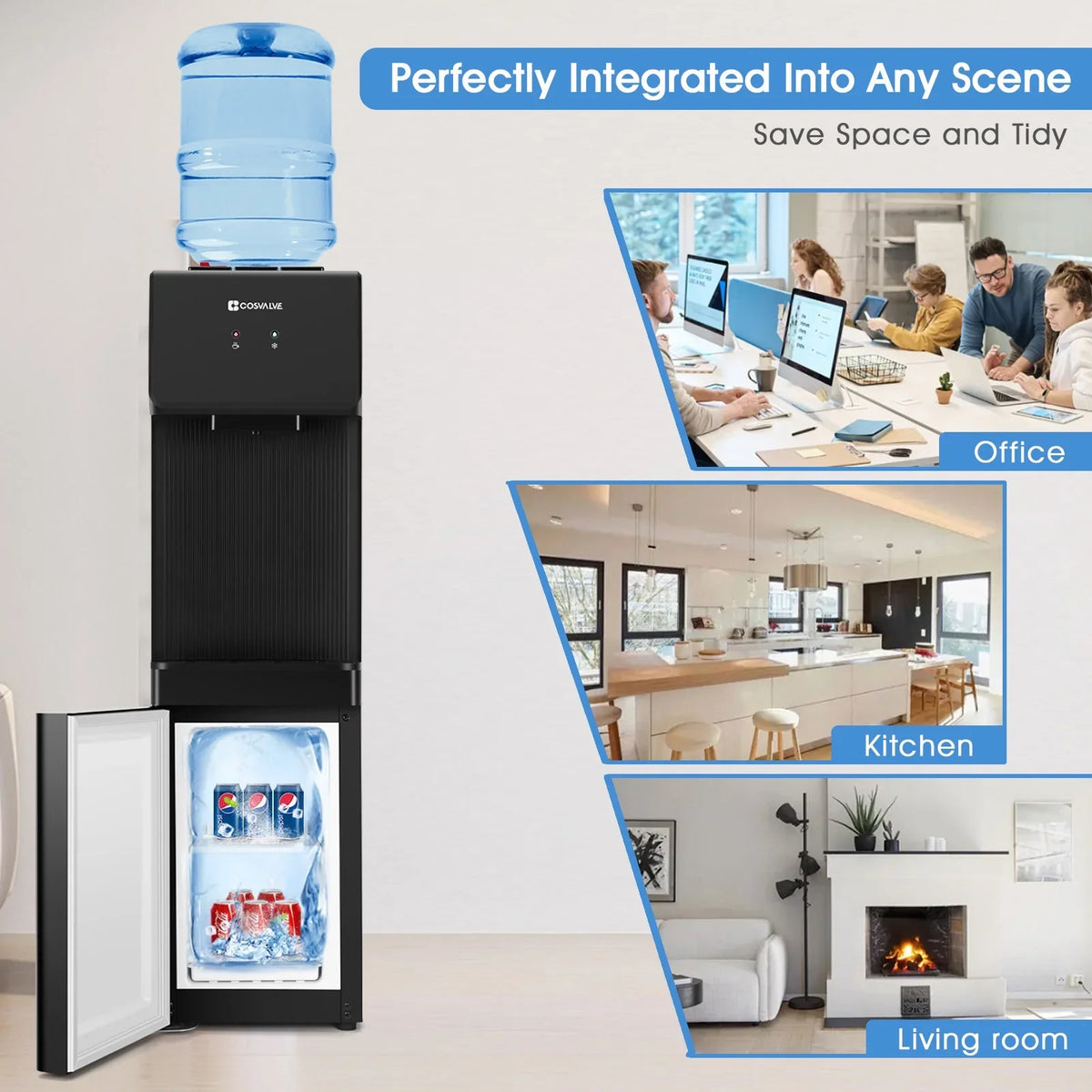 COSVALVE 5 Gallon Hot & Cold Top Loading Water Dispenser Cooler with Freezer Cabinet, Child Safety Lock - image 8