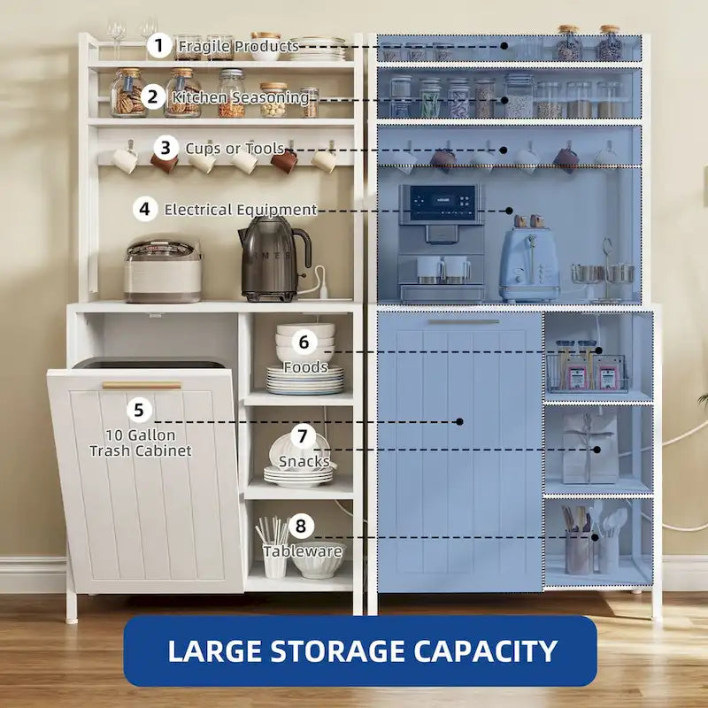 Moasis 6-Tier Kitchen Baker's Rack with Storage Shelves and Trash Can Cabinet Organizer - image 5