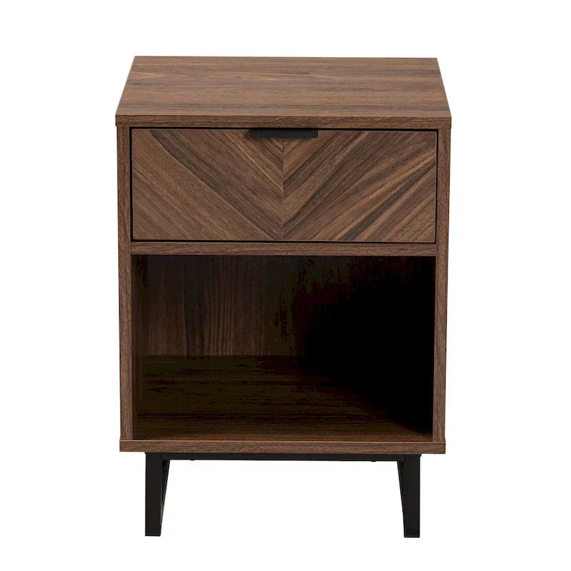 Sadia Contemporary Walnut Brown Wood and Black Metal 1-Drawer Side Table - image 5
