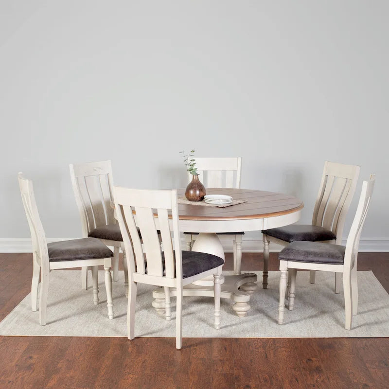 7-Piece Round Dining Set – Traditional Two-Tone Pedestal Table with 6 Chairs - image 1