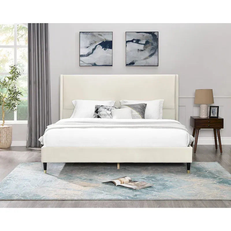 Roundhill Furniture Rozitta Upholstered Wingback Bed with Platform Design - image 17